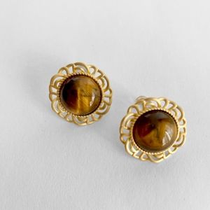 silverlià Trendy Fashion Retro Vintage Gold Tiger Eye Stone Earrings Holiday